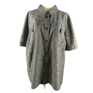 Maggie Barnes Women's Shirt Size 2x 22/24 Grey Short Sleeve Button Down flaw